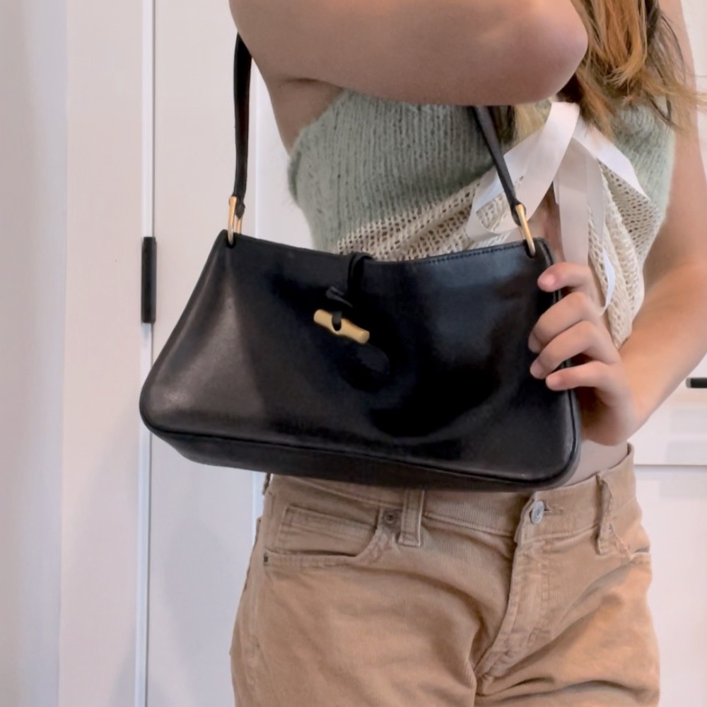 Longchamp Black Leather Shoulder Bag